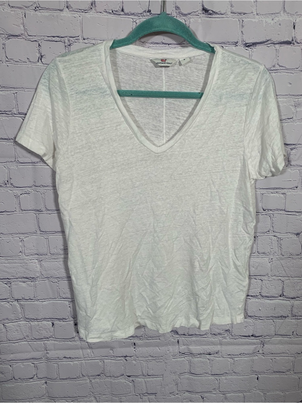 Vineyard Vines Womens Short Sleeve V-Neck Linen Top White Size S Beach Casual